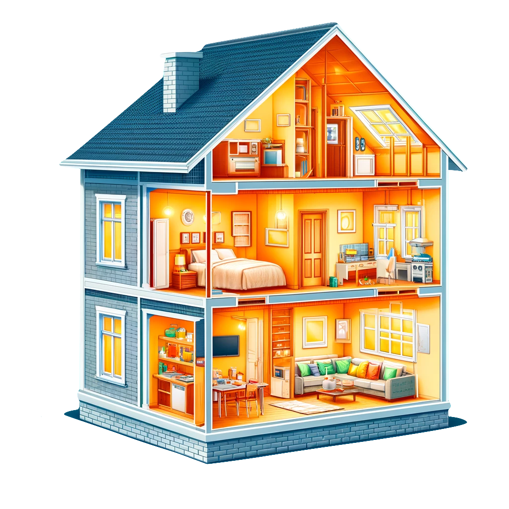 Three Story House graphic: Illustration showcasing a modern three-story house in the UK.